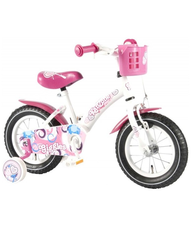 Bicicleta copii fete 12 inch Volare Bike Giggles cu roti ajutatoare si cosulet roz