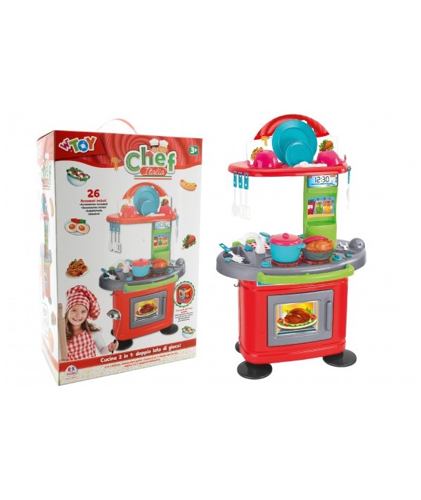 Bucatarie plastic echipata Globo 07264 pentru copii cu aragaz si alte accesorii
