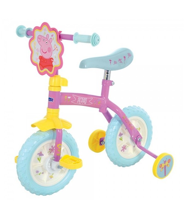 Bicicleta copii Peppa Pig 10 inch 2 in 1 cu si fara pedale si roti ajutatoare