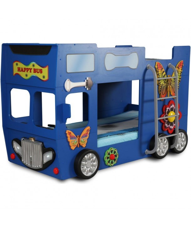 Patut in forma de masina Happy Bus - Plastiko - Albastru