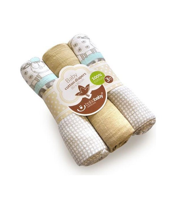 Scutece textile pentru bebelusi 3 buc - Bobobaby - Bej cu Oita