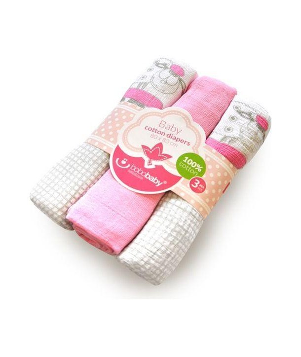 Scutece textile pentru bebelusi 3 buc - Bobobaby - Roz cu Oita