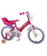 Bicicleta pentru fete 16 inch cu scaun pentru papusi roti ajutatoare si cosulet Minnie Mouse