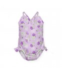 Costum de baie fetita cu scutec inot integrat IPlay Purple Flowers 12 luni SPF50+