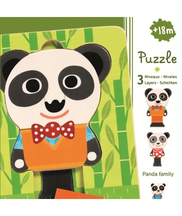 Puzzle straturi Djeco familia de panda